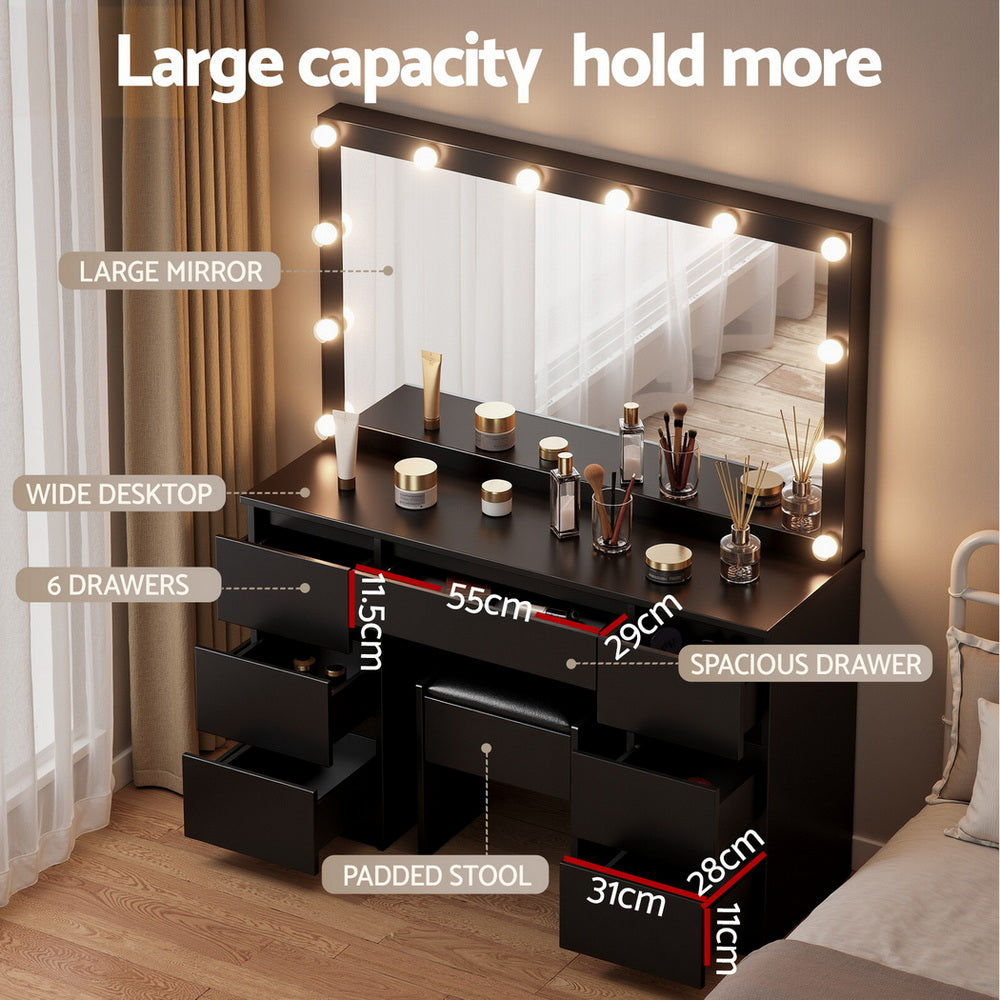 Marina LED Dressing Table with Stool – Black