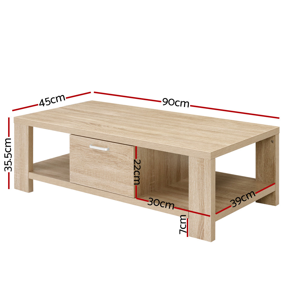 Maxi Oak Coffee Table with Drawer – Brown