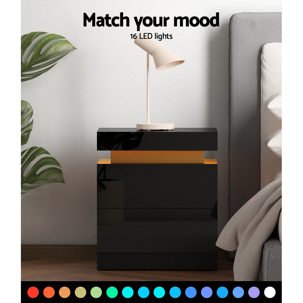 Luxon LED Storage Bedside Table – Black – 45 cm