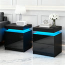 Cove 2X Bedside Table LED 2 Drawers Lift - up Storage - COLEY Black