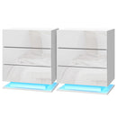 Arlo 2x Bedside Table LED 3 Drawers - MORI White