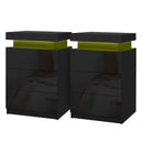 Arlo 2X Bedside Table LED 3 Drawers - COLEY Black