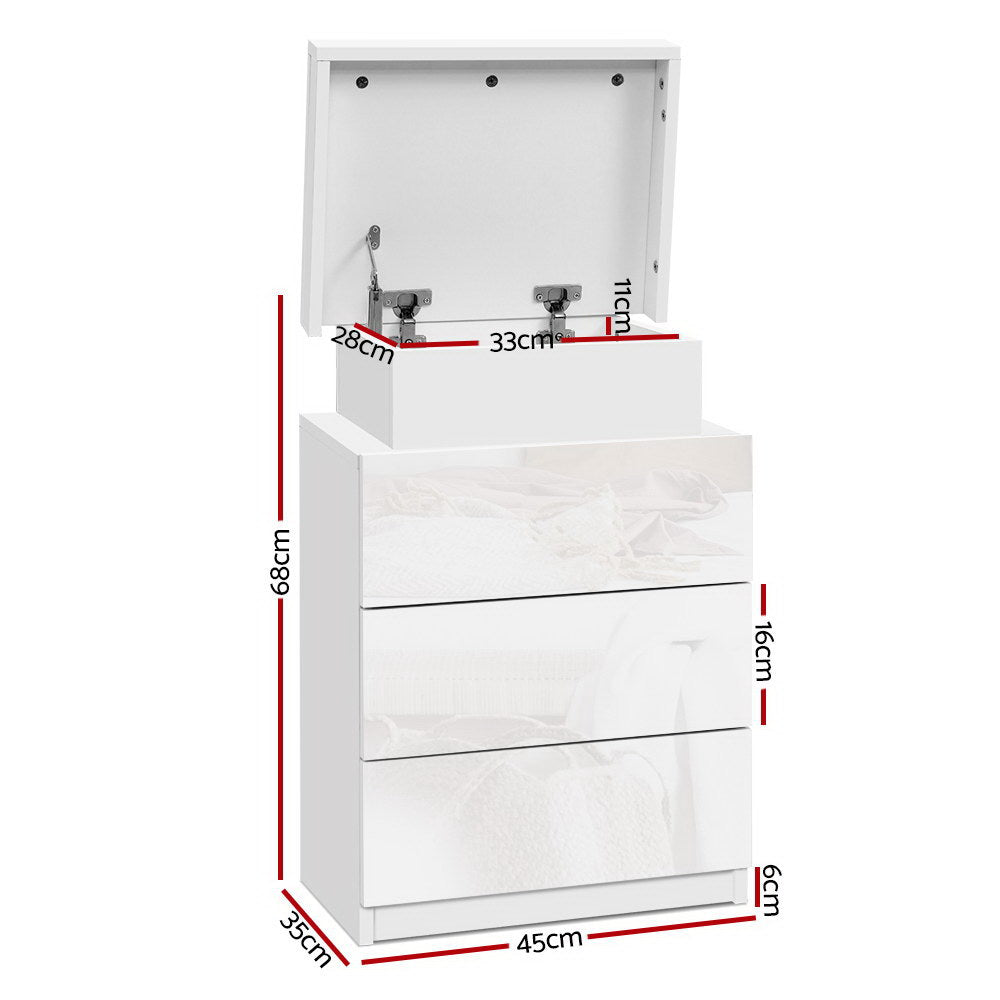 Lumina LED Bedside Table – White – 3 Drawers