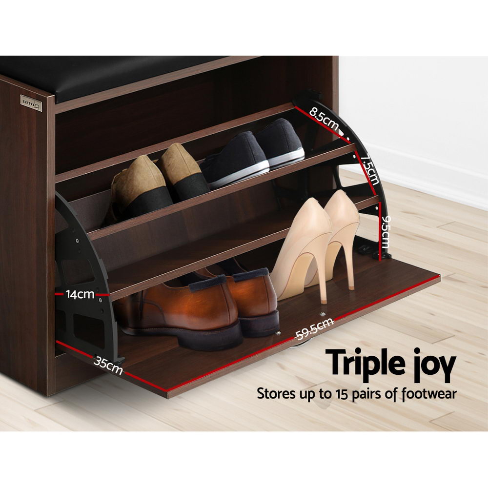 Valencia Shoe Storage Bench – Brown – 15 Pair Capacity