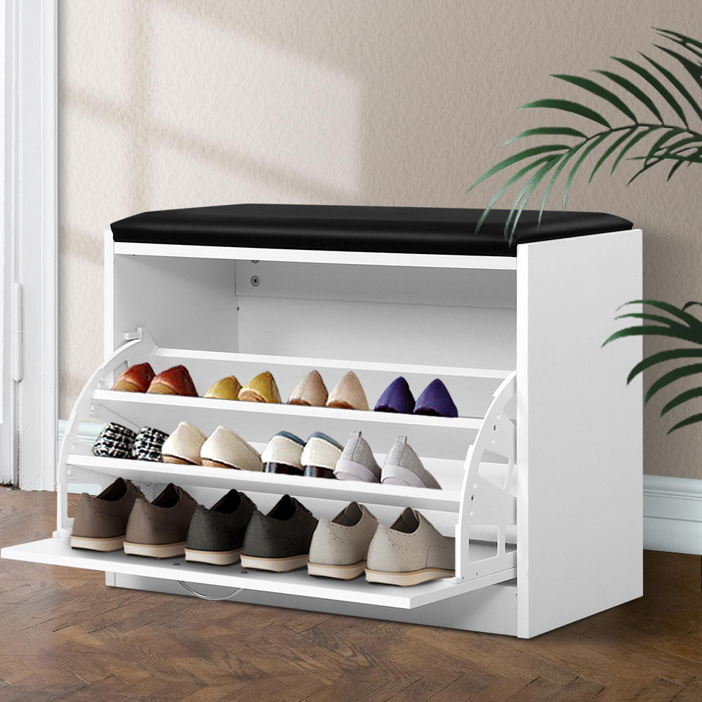 Shoe Rack Cabinet Bench 15 Pairs White Kyla