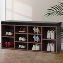 Shoe Rack Cabinet Bench 10 Cubes - Walnut