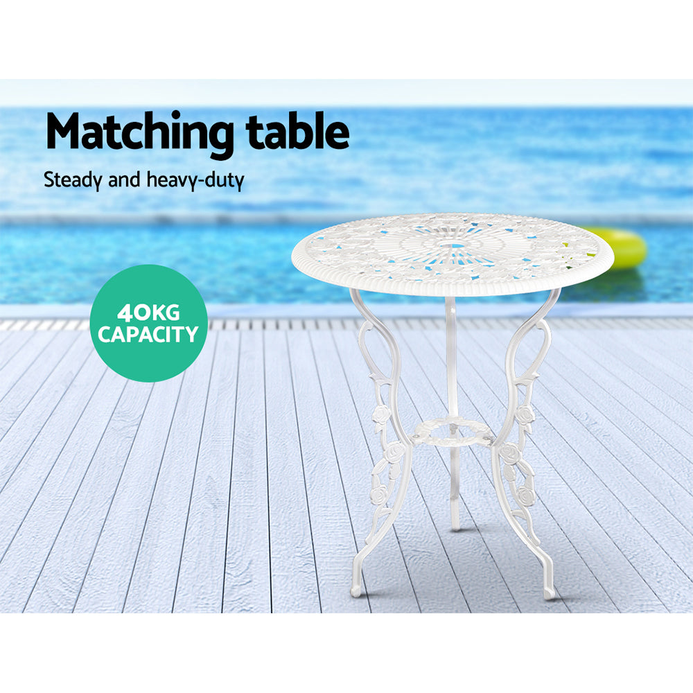 Rosefield Cast Aluminium Bistro Set – White – 3 Piece