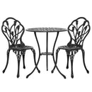 Gardeon 3PC Outdoor Setting Bistro Set Chairs Table Cast Aluminum Patio Furniture Tulip Black