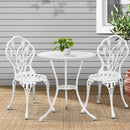 Arlo 3PC Outdoor Setting Bistro Set Chairs Table Cast Aluminum Patio Furniture Tulip White