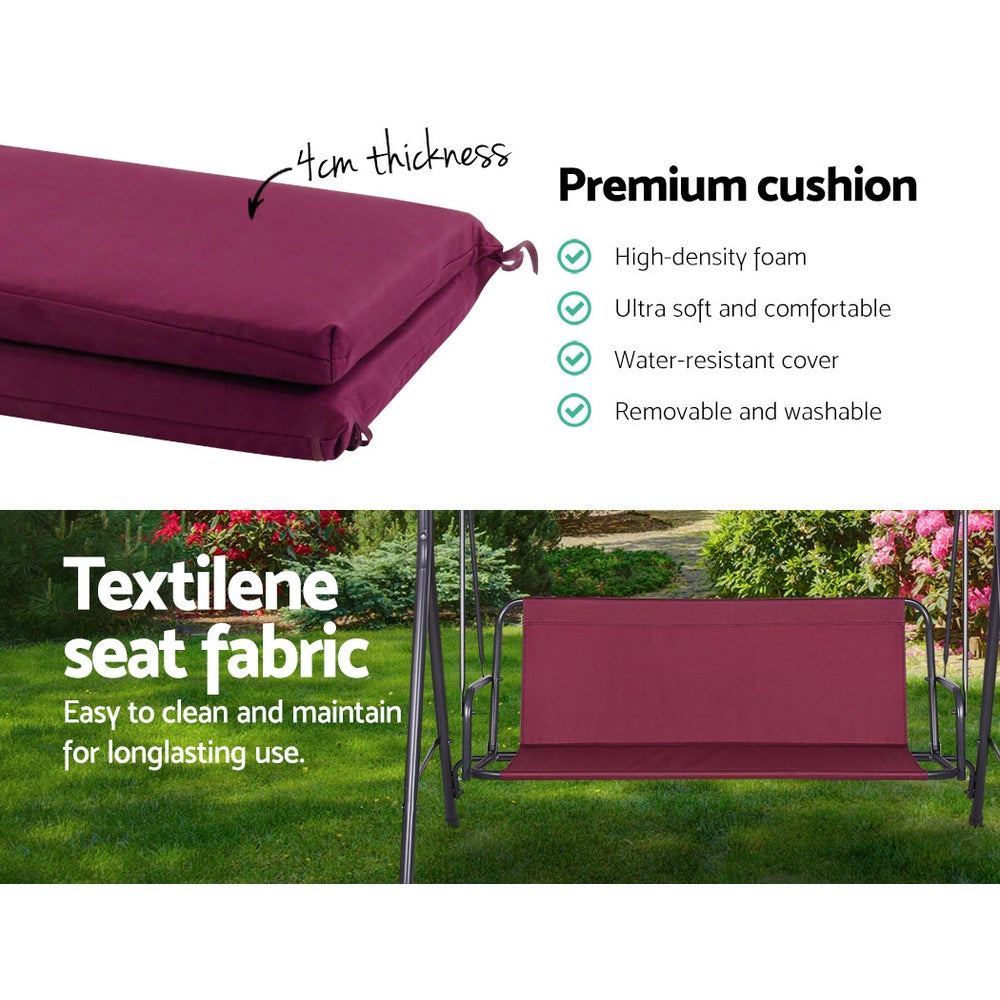 Alderon Garden Swing Chair with Canopy – Wine Red – 3 Seater