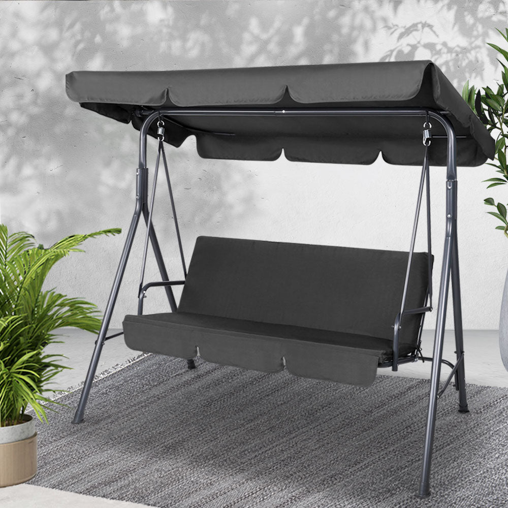 Outdoor Swing Chair Garden Chair Bench Furniture Canopy 3 Seater Black