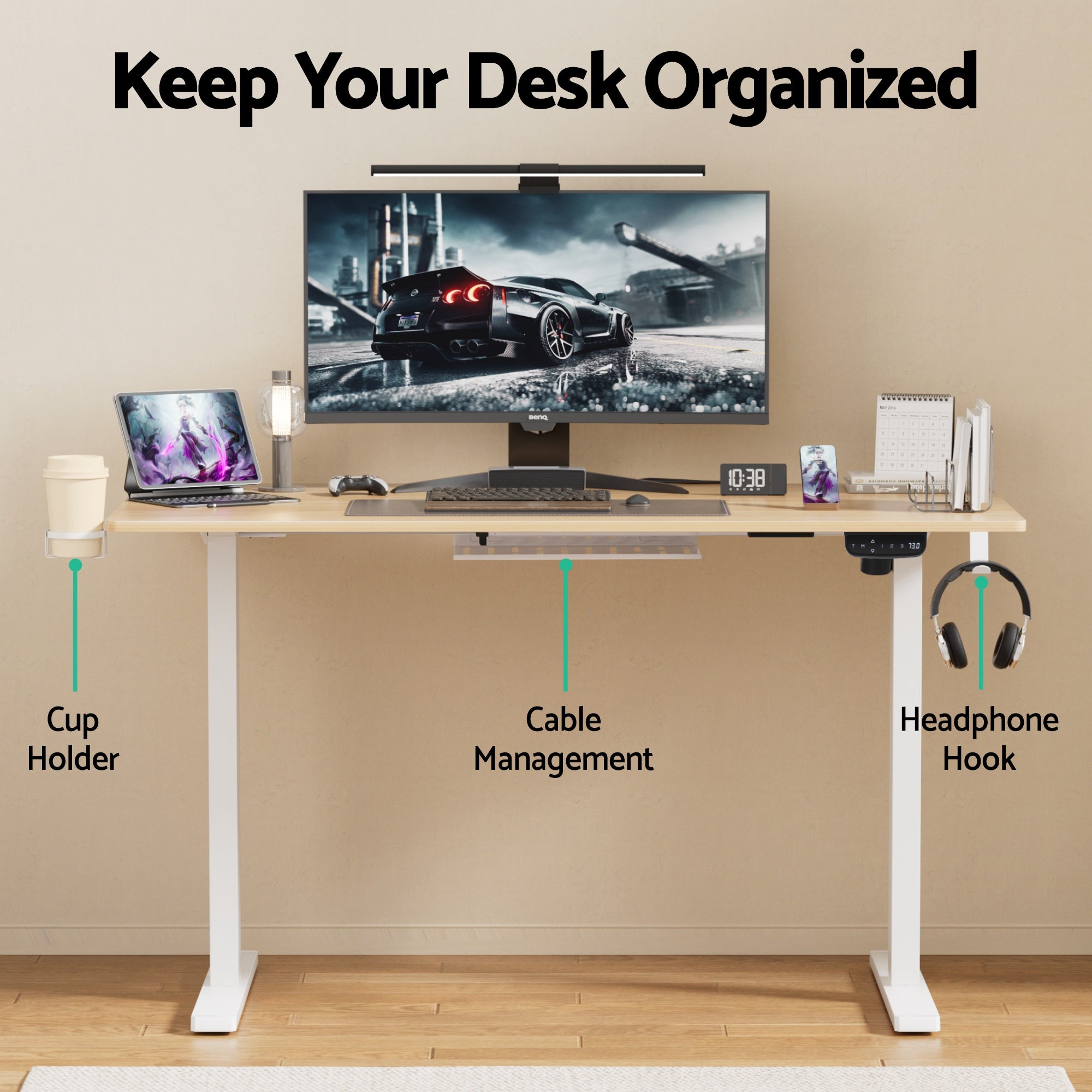 Alderon Electric Sit Stand Desk – Oak – 140 cm