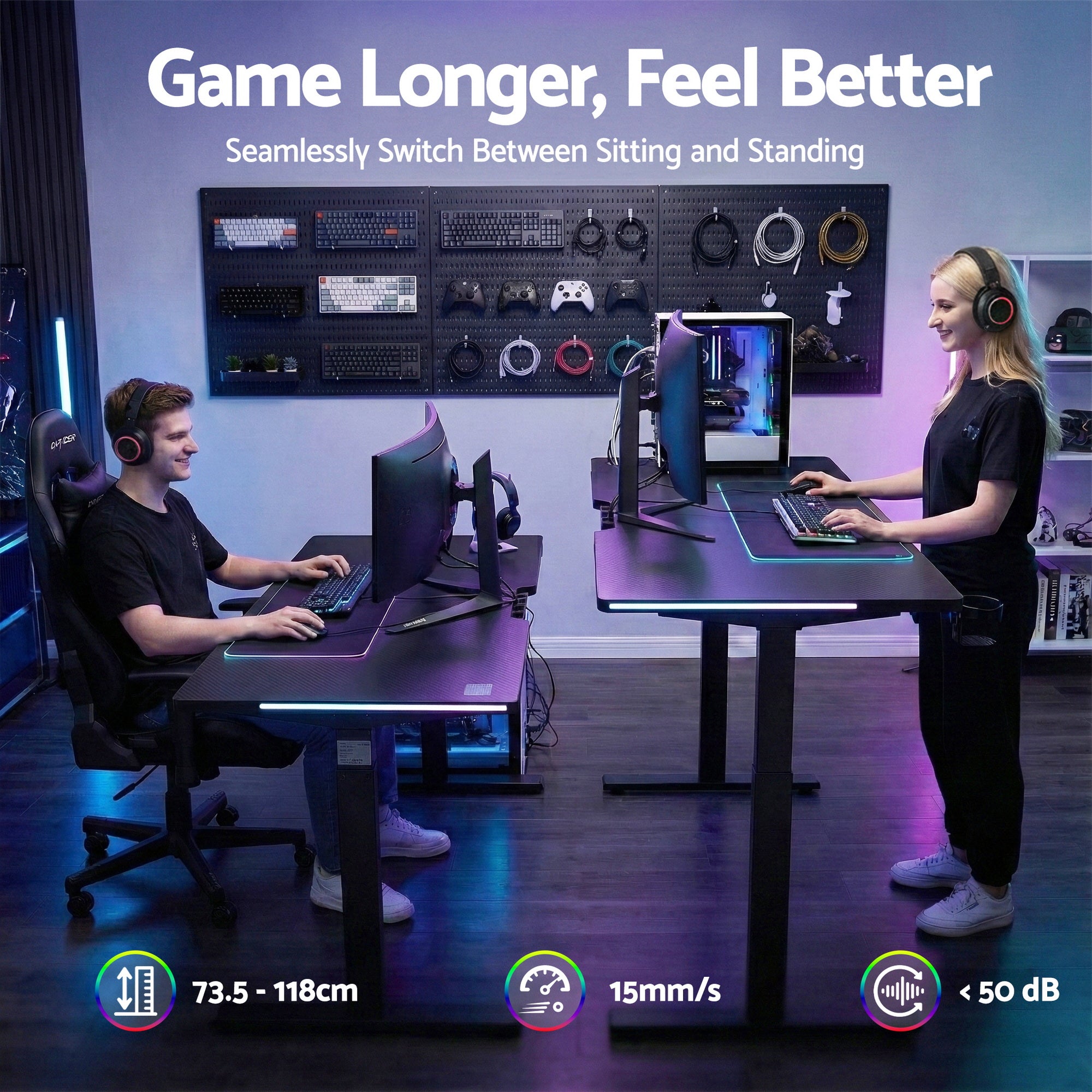 Vortex Electric Gaming Sit Stand Desk – Black – 140cm