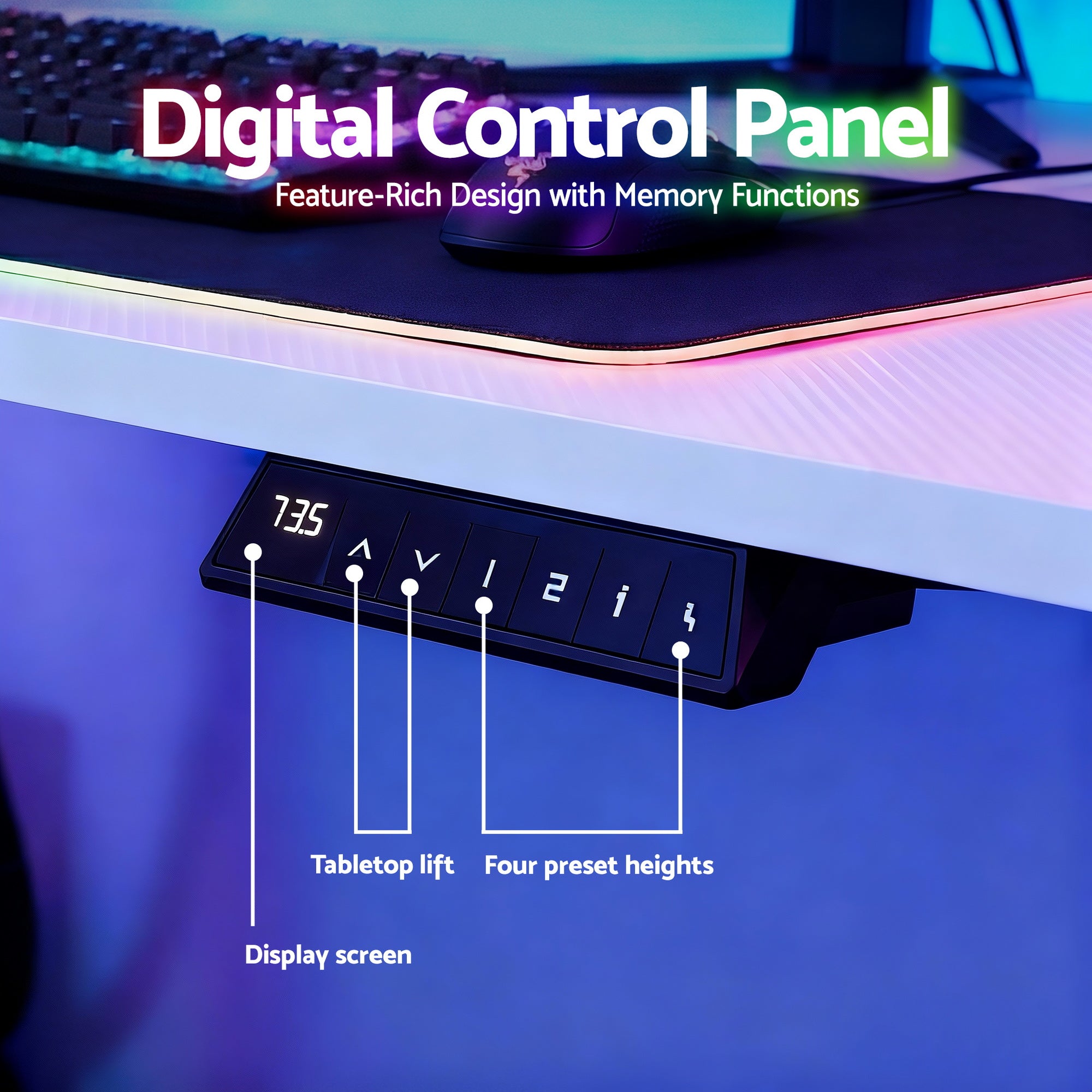 Vortex Electric Gaming Sit Stand Desk – White – 140cm