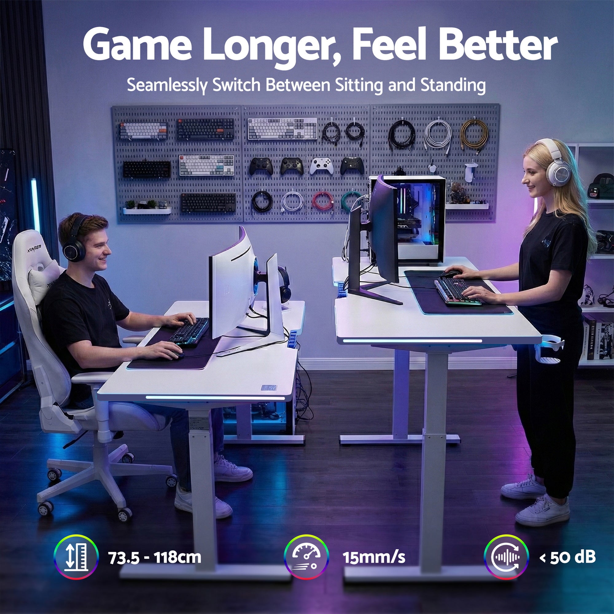 Vortex Electric Gaming Sit Stand Desk – White – 140cm