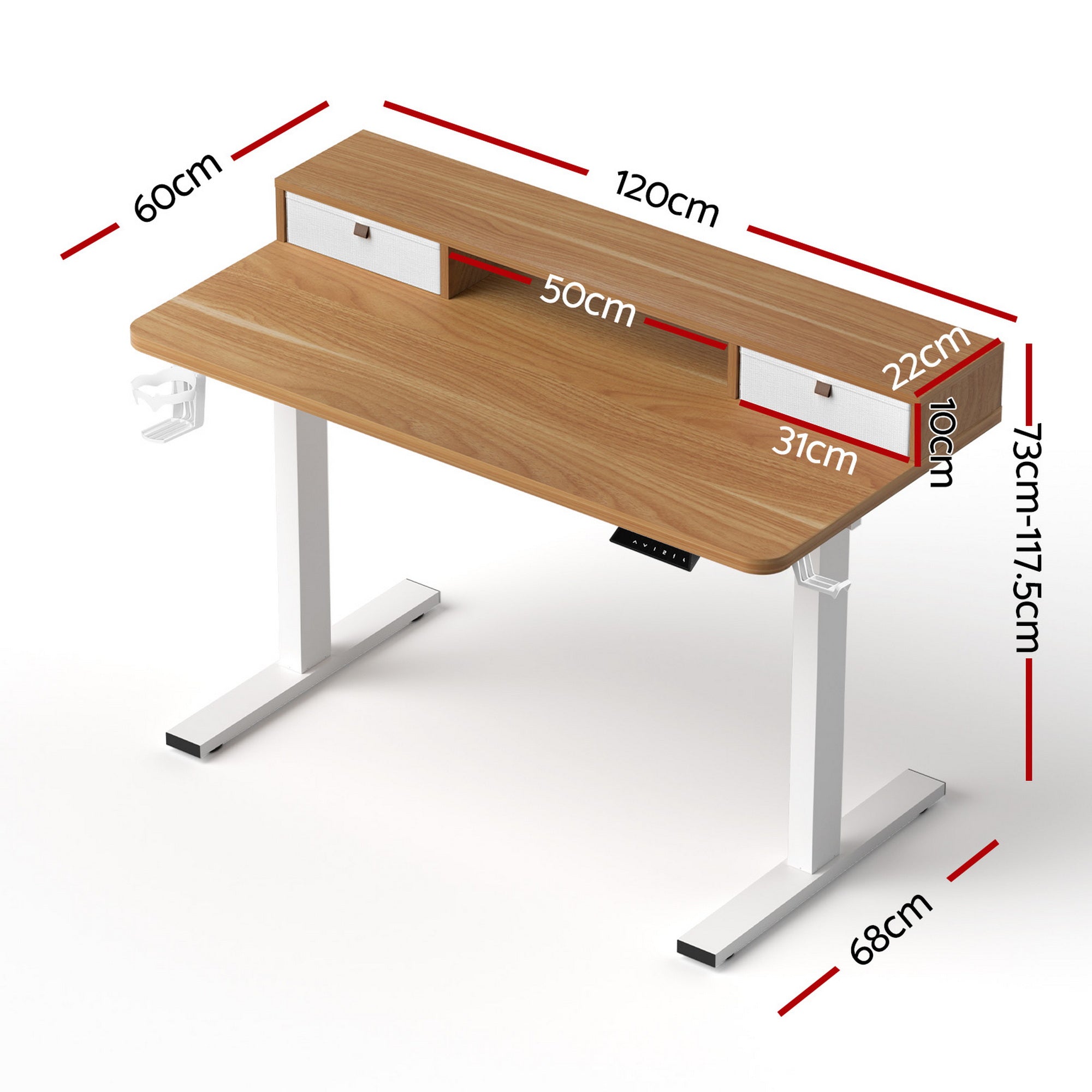 Kelton Electric Sit Stand Desk with Shelf – Oak & White – 120cm