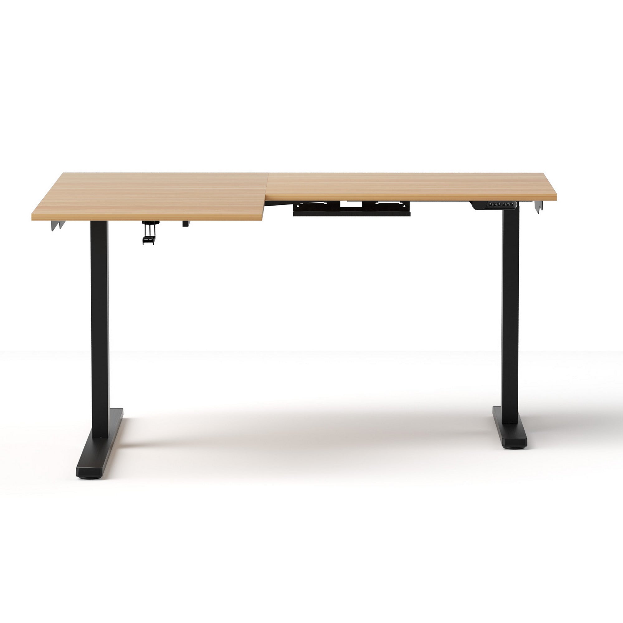 Novara Electric L-Shape Sit Stand Desk – Oak & Black – 140cm