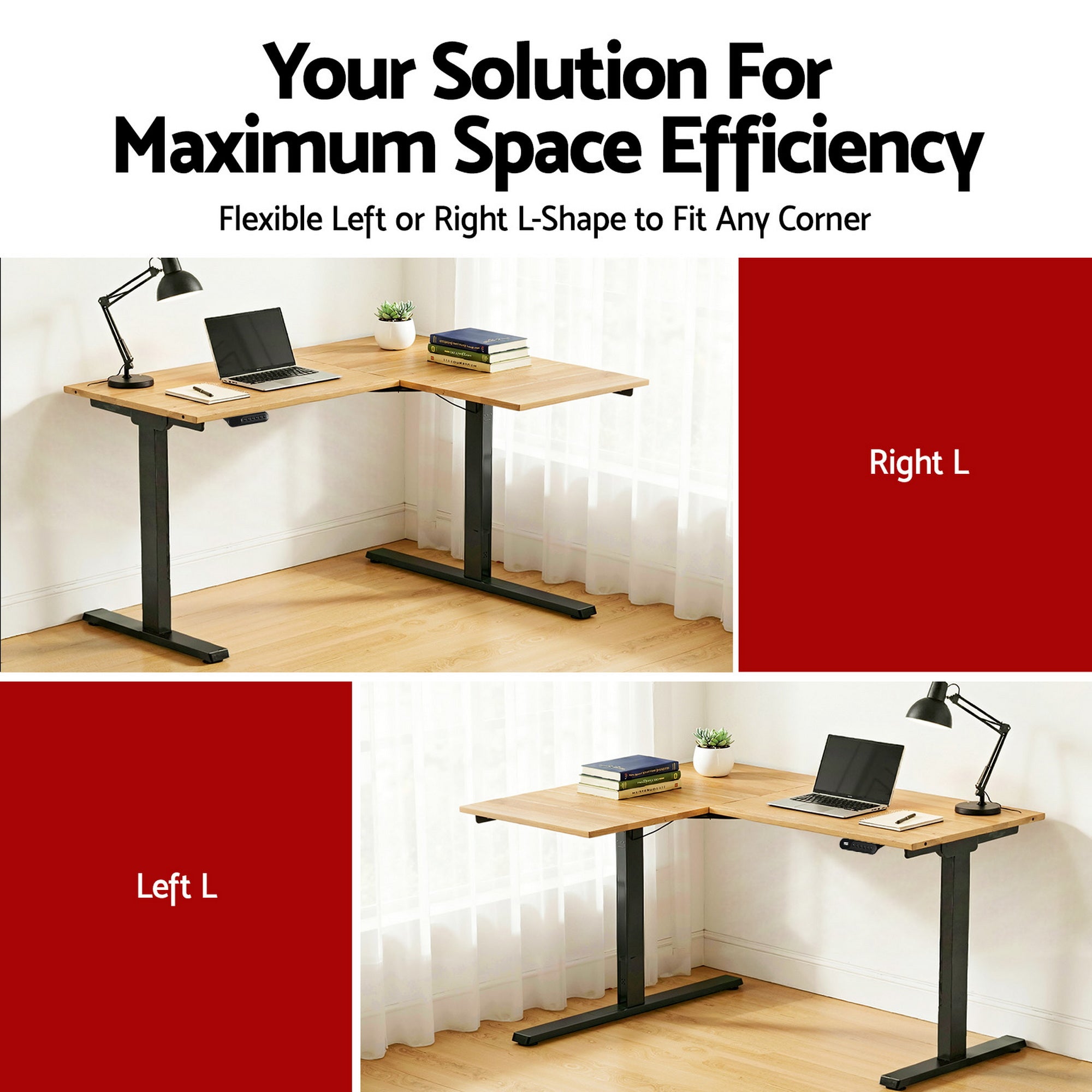 Novara Electric L-Shape Sit Stand Desk – Oak & Black – 140cm