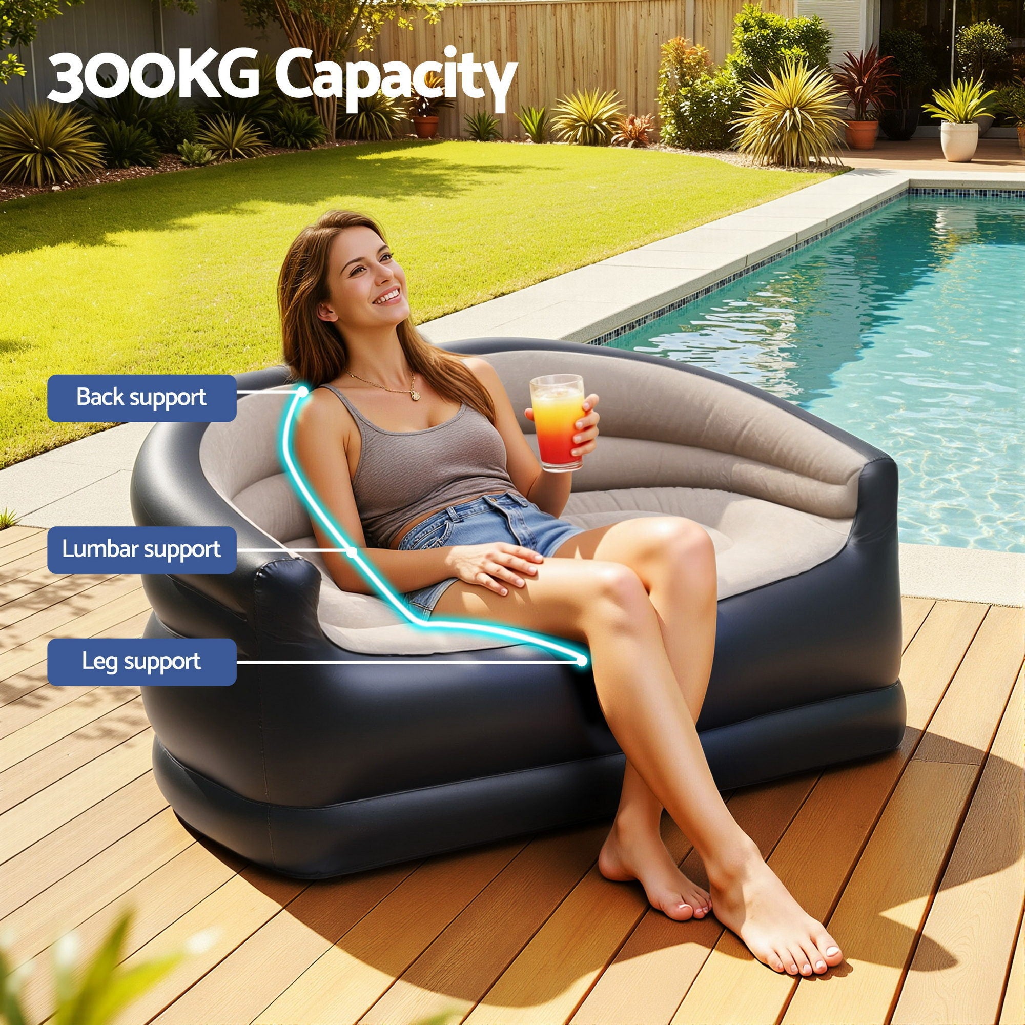 Harmony Inflatable Two-Seater Sofa – Brown – 2 Seaters