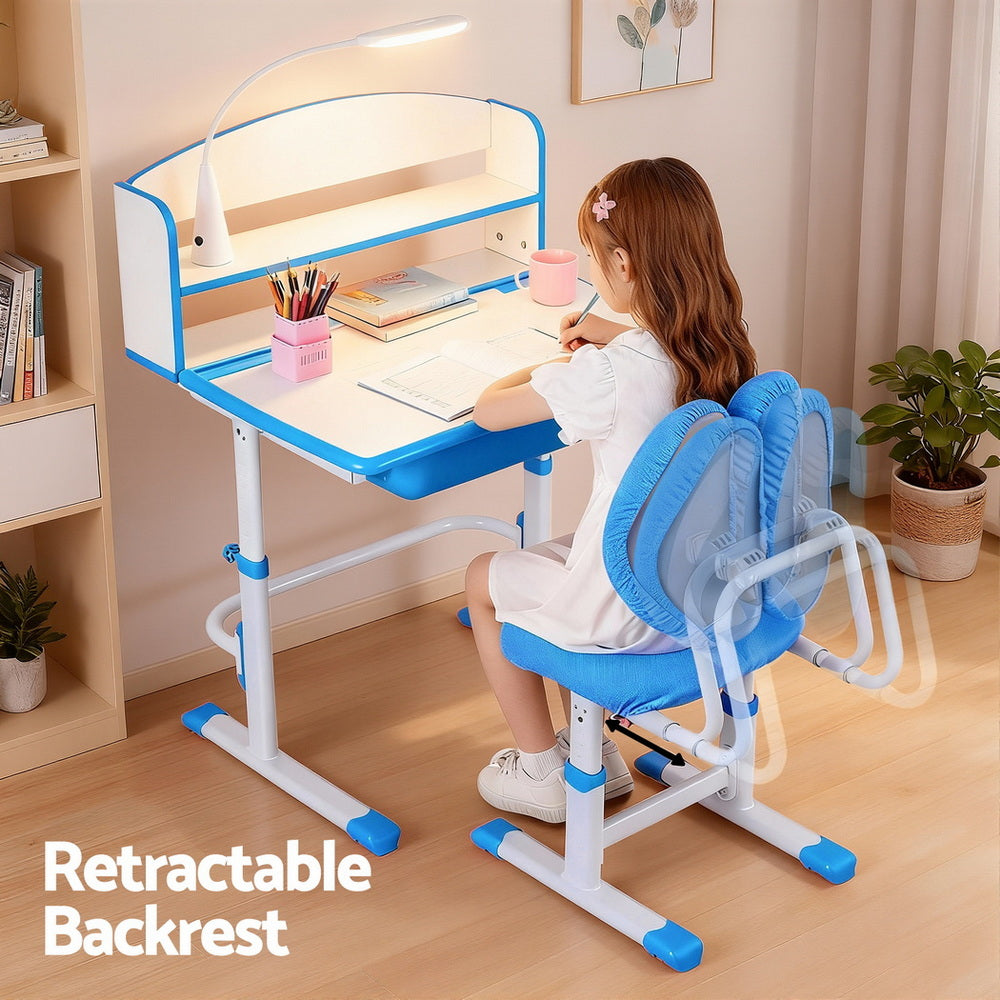 Zara Ergonomic Study Desk and Chair Set – Blue – With LED Lamp