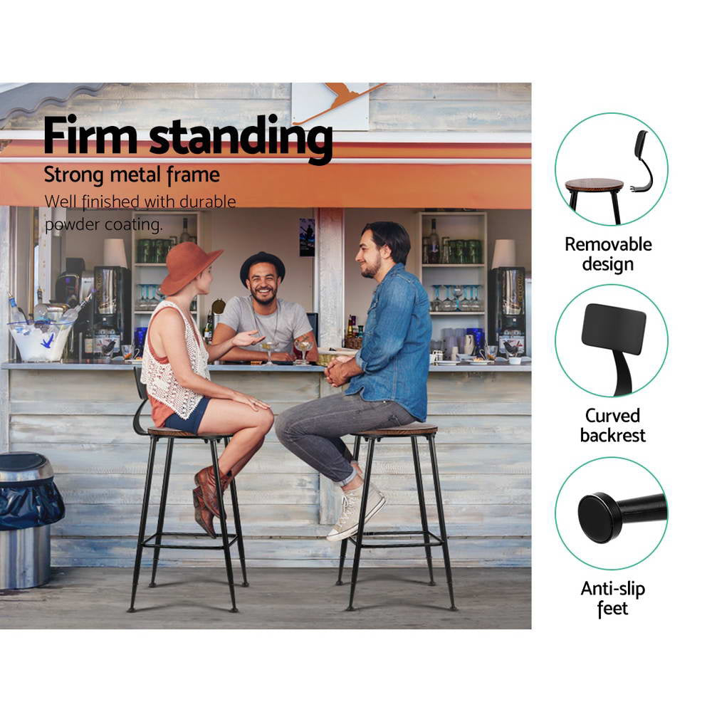 Hudson Industrial Bar Stools – Black & Wood – Set of 2