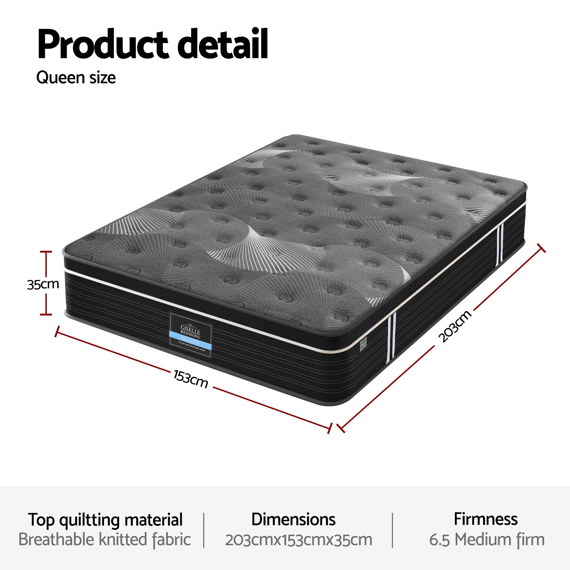 Atlas Mattress 35cm Euro Top Graphene Cooling Medium Firm – Queen