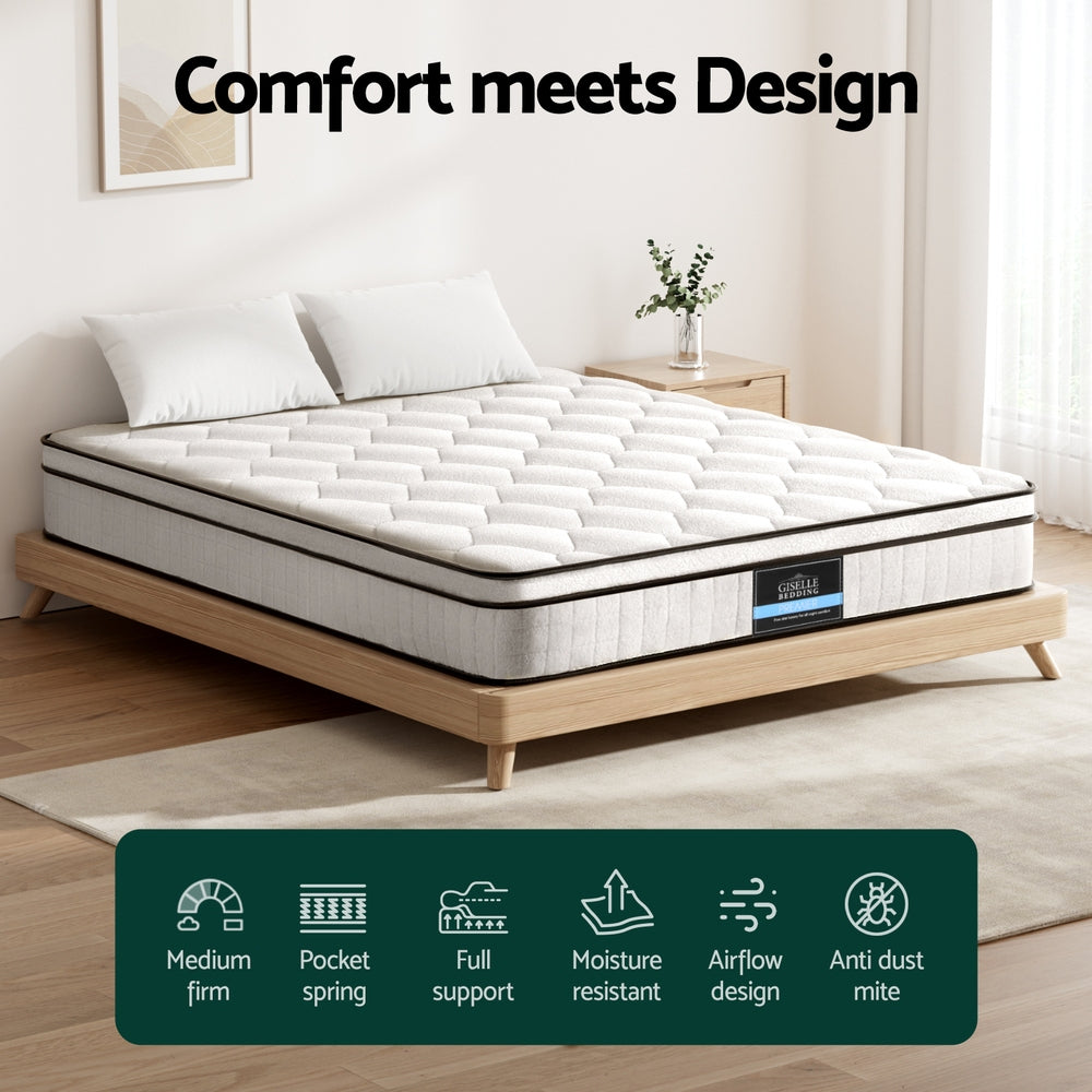 Elysium Medium Firm Euro Top Mattress – White – Queen