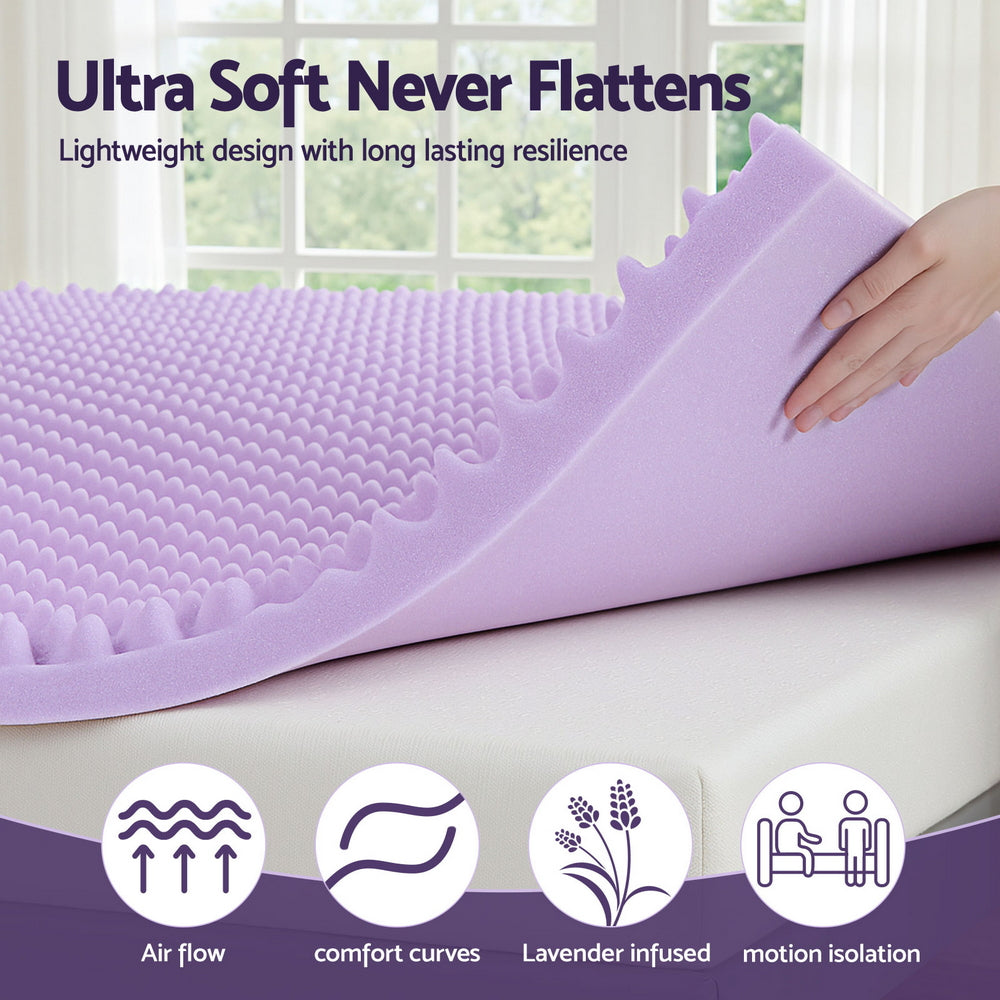 Serena Memory Foam Mattress Topper – Lavender – King Single
