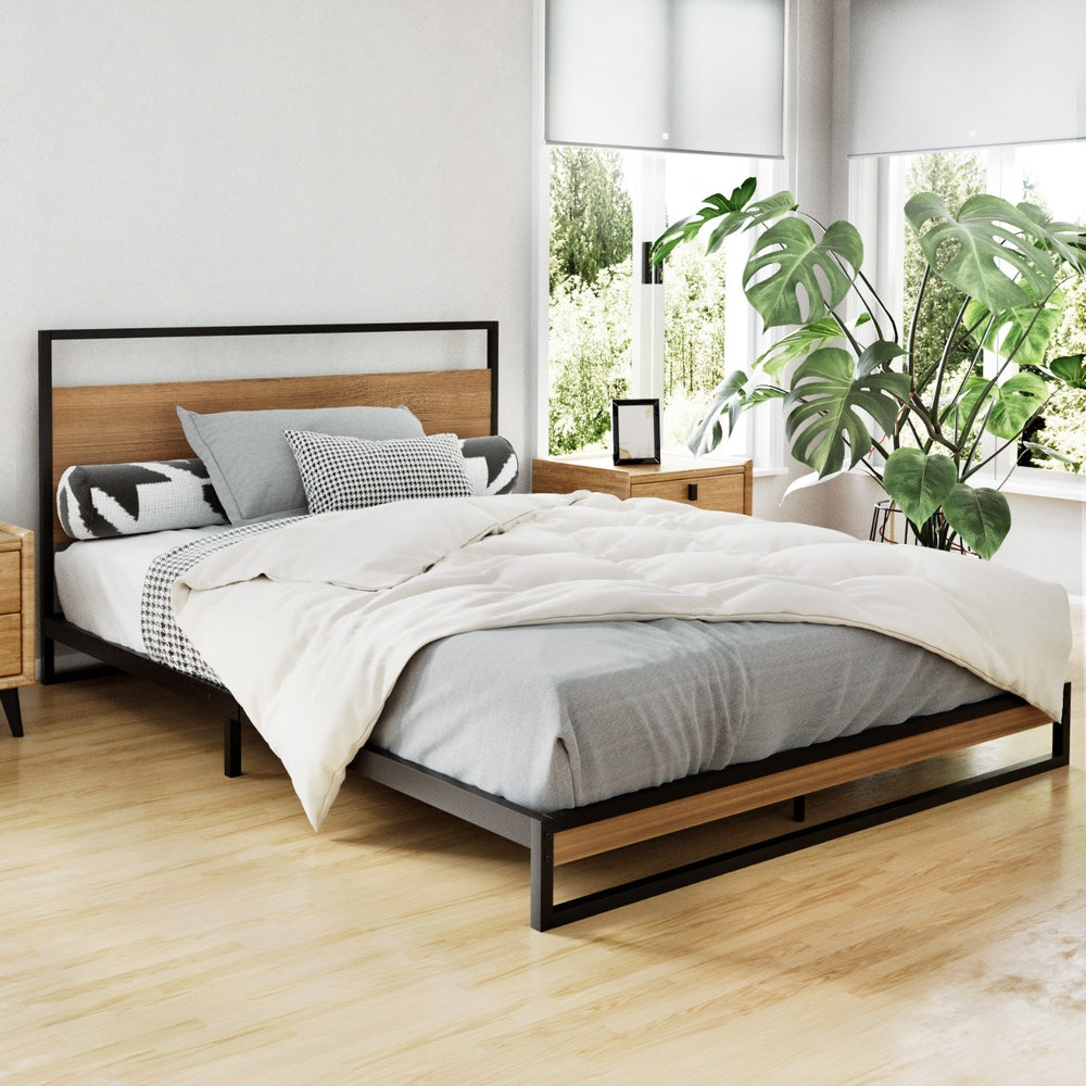 Hudson Metal & Wood Bed Frame – Black & Brown – Double