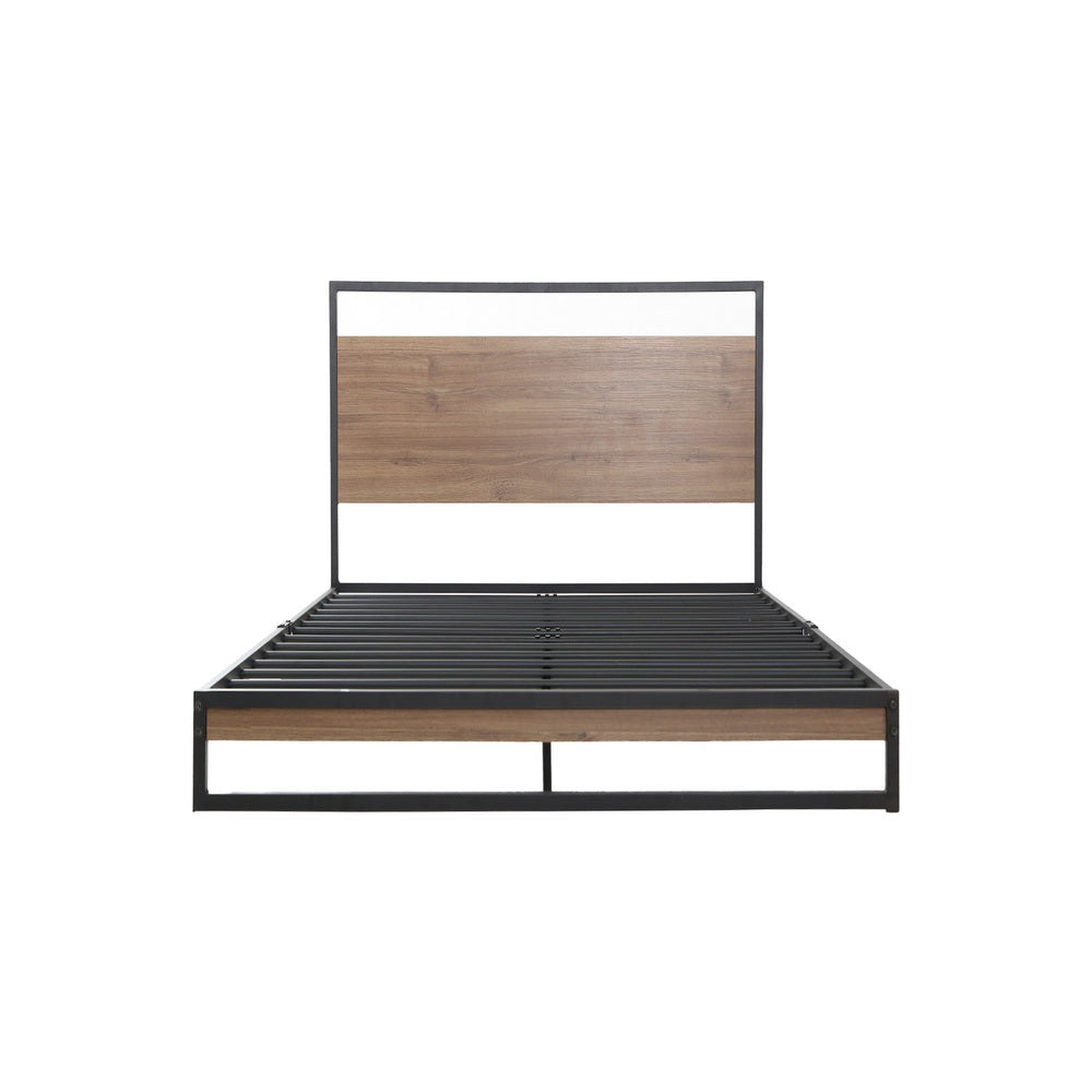 Hudson Industrial Metal Bed Frame – Black & Dark Wood – Single