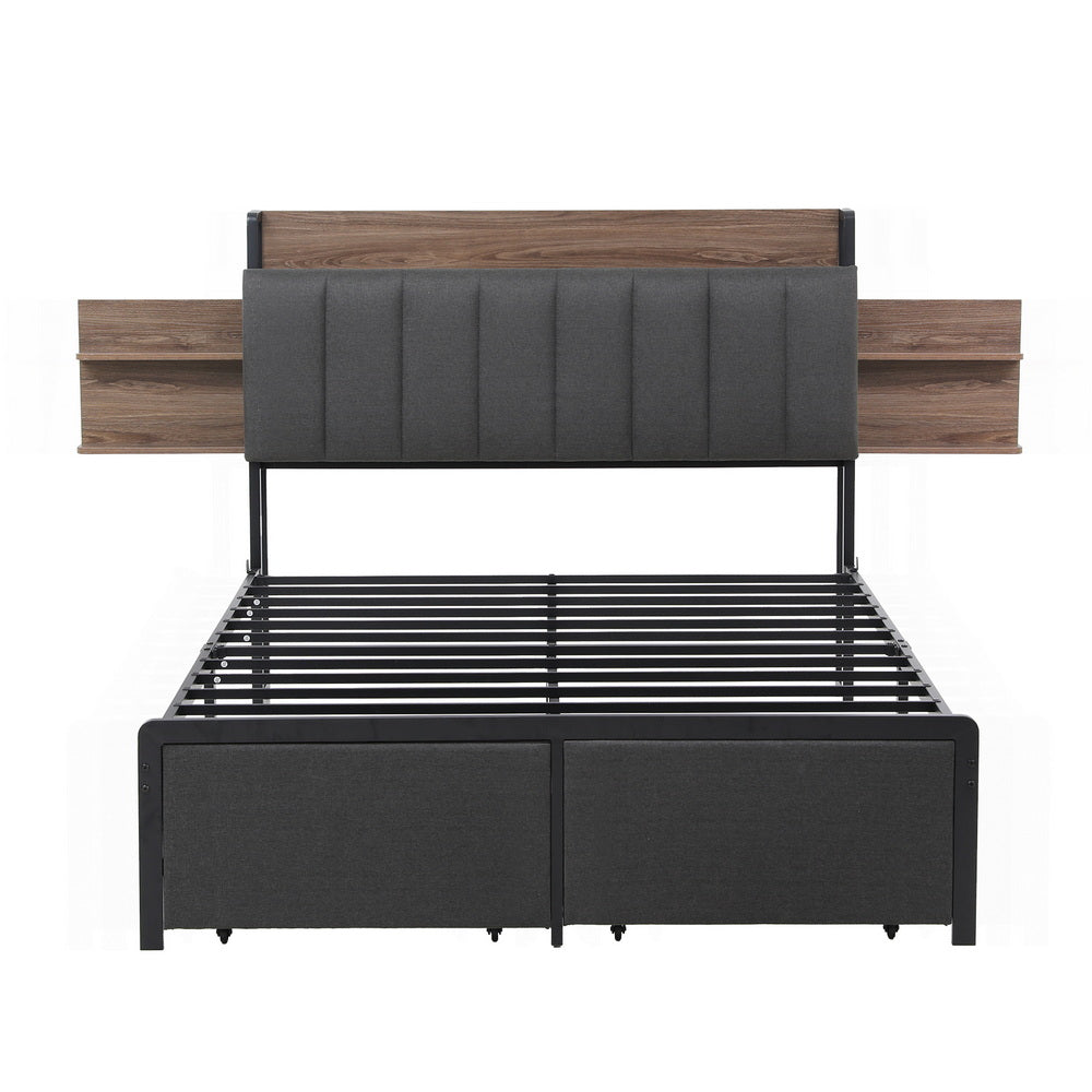 Rowan Storage Bed Frame with Charging Station – Grey – Double