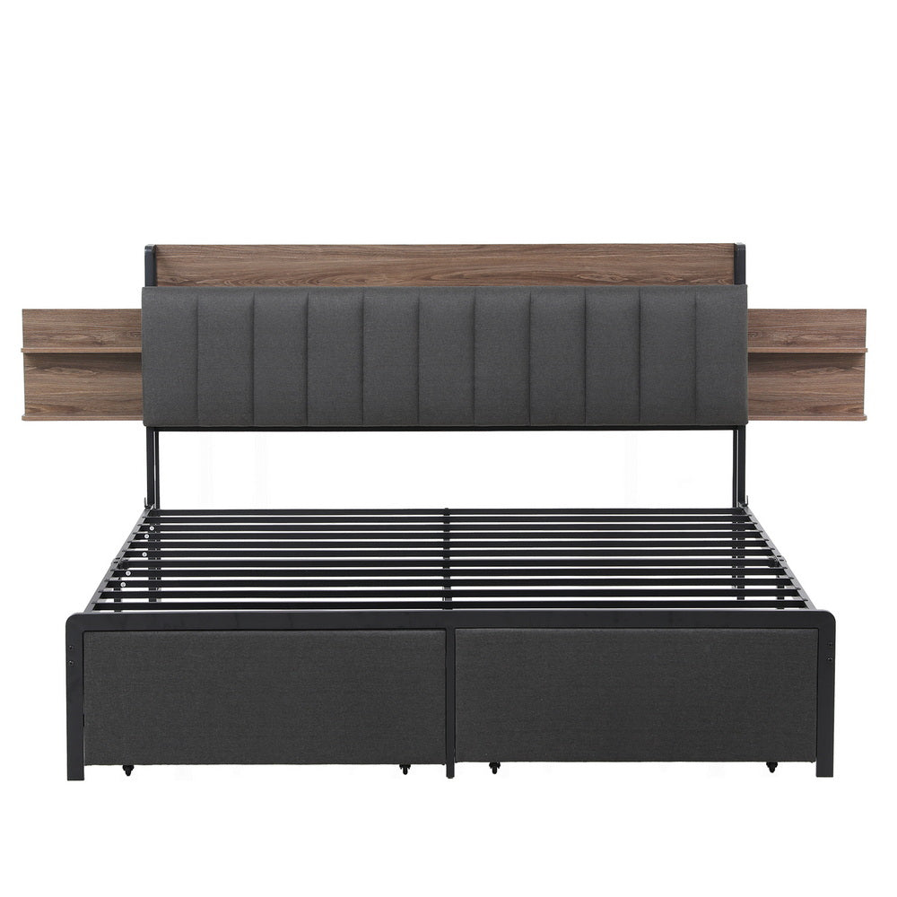 Rowan Storage Bed Frame with Charging Station – Grey – King