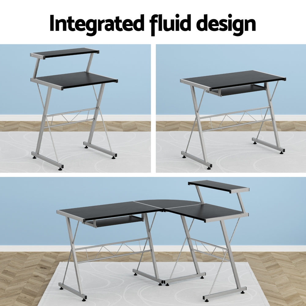 Elle L-Shape Computer Desk with Keyboard Tray – Black – 134cm