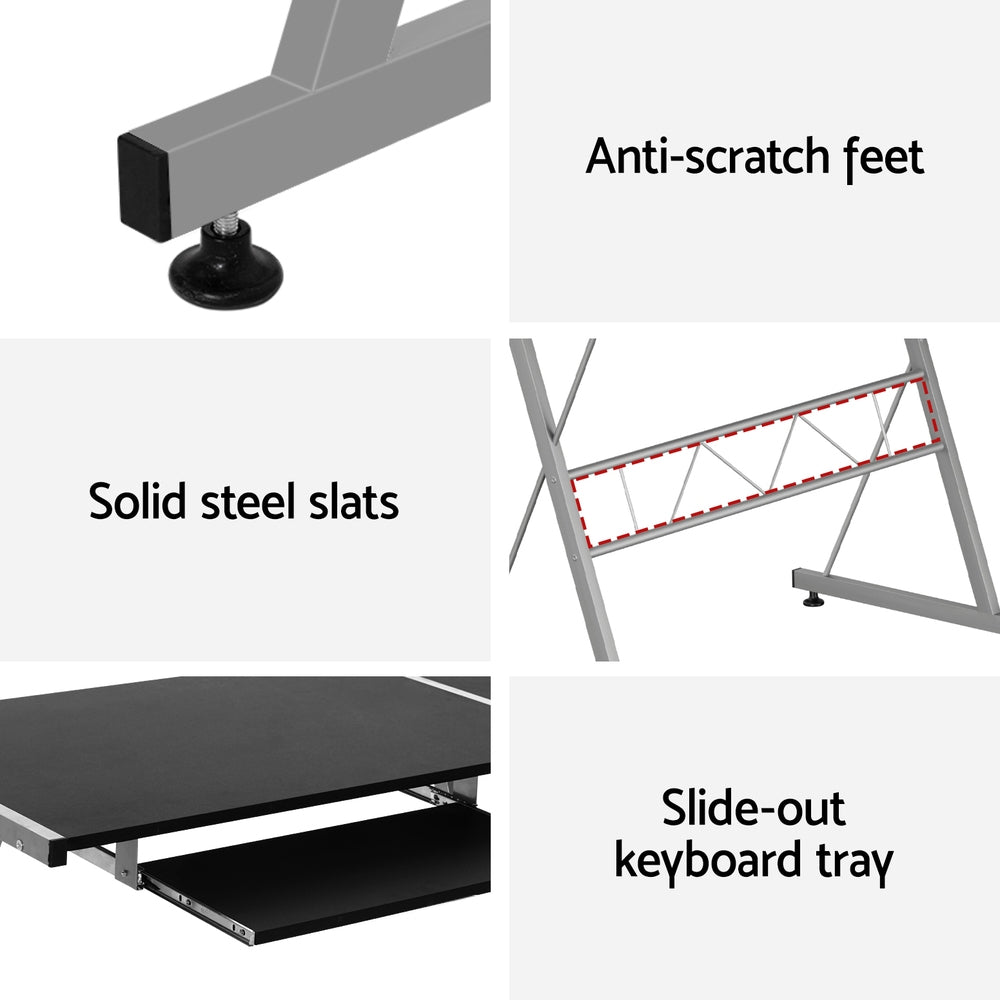 Elle L-Shape Computer Desk with Keyboard Tray – Black – 134cm