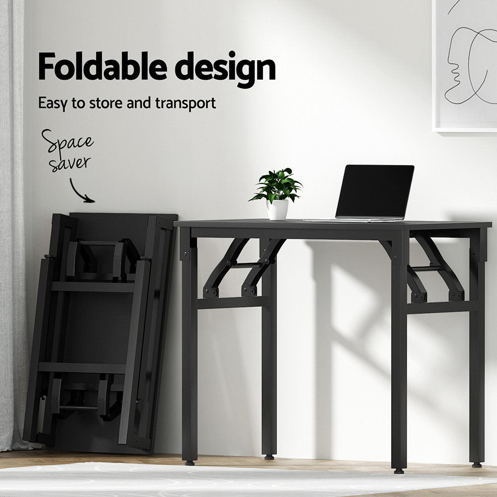Hudson Foldable Computer Desk and Office Chair Set – Black – 80 cm
