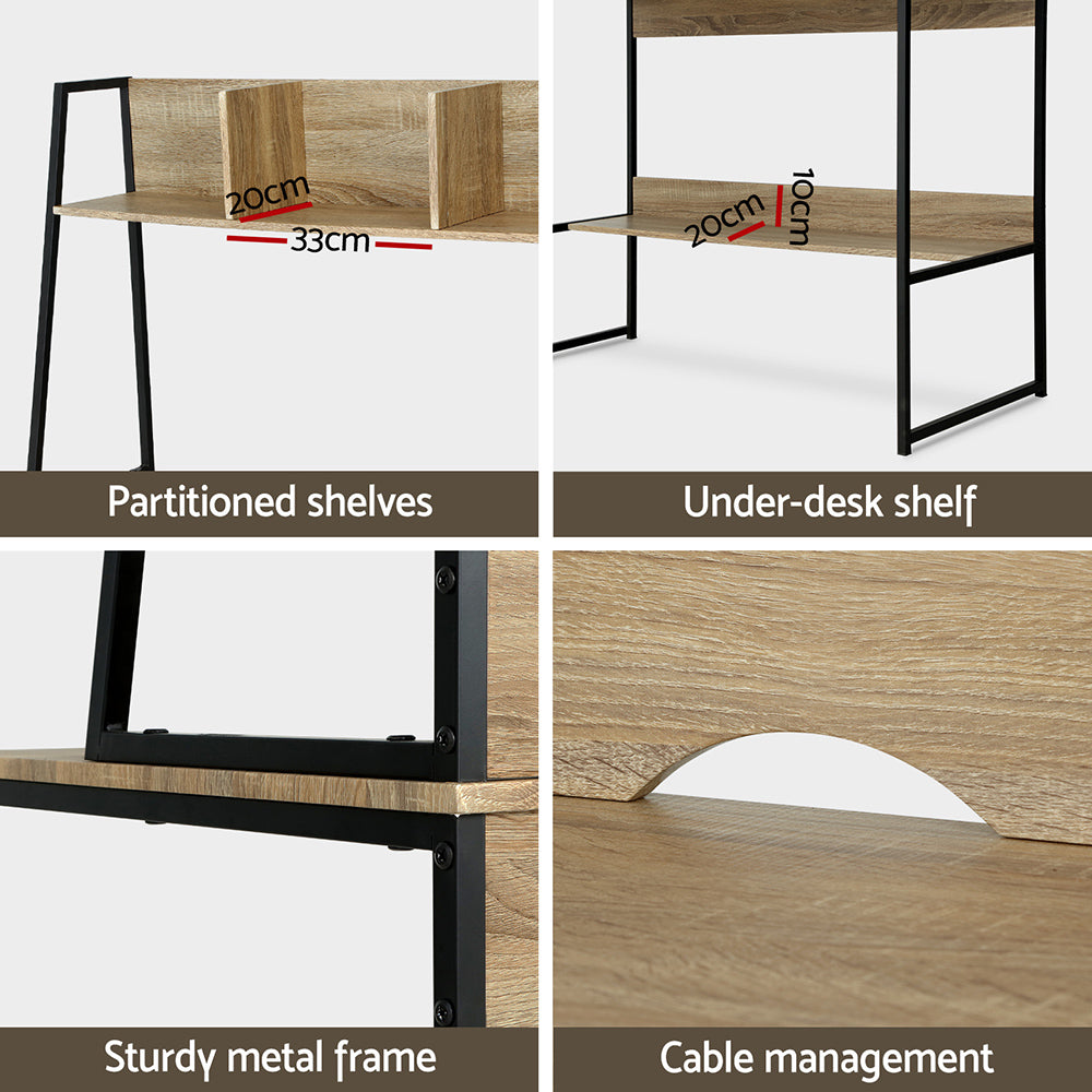 Alderon Computer Desk with Bookshelf Storage – Brown – 100 cm