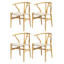 Atlas 1 Set of 4 Dining Chairs Wooden Rattan Seat Wishbone Back