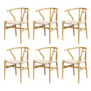 Rowan 1 Set of 6 Dining Chairs Wooden Rattan Seat Wishbone Back