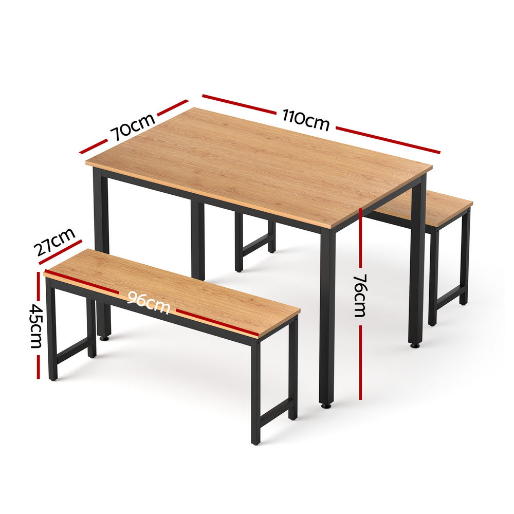 Theron Dining Set with Benches – Natural Oak – 3 Piece