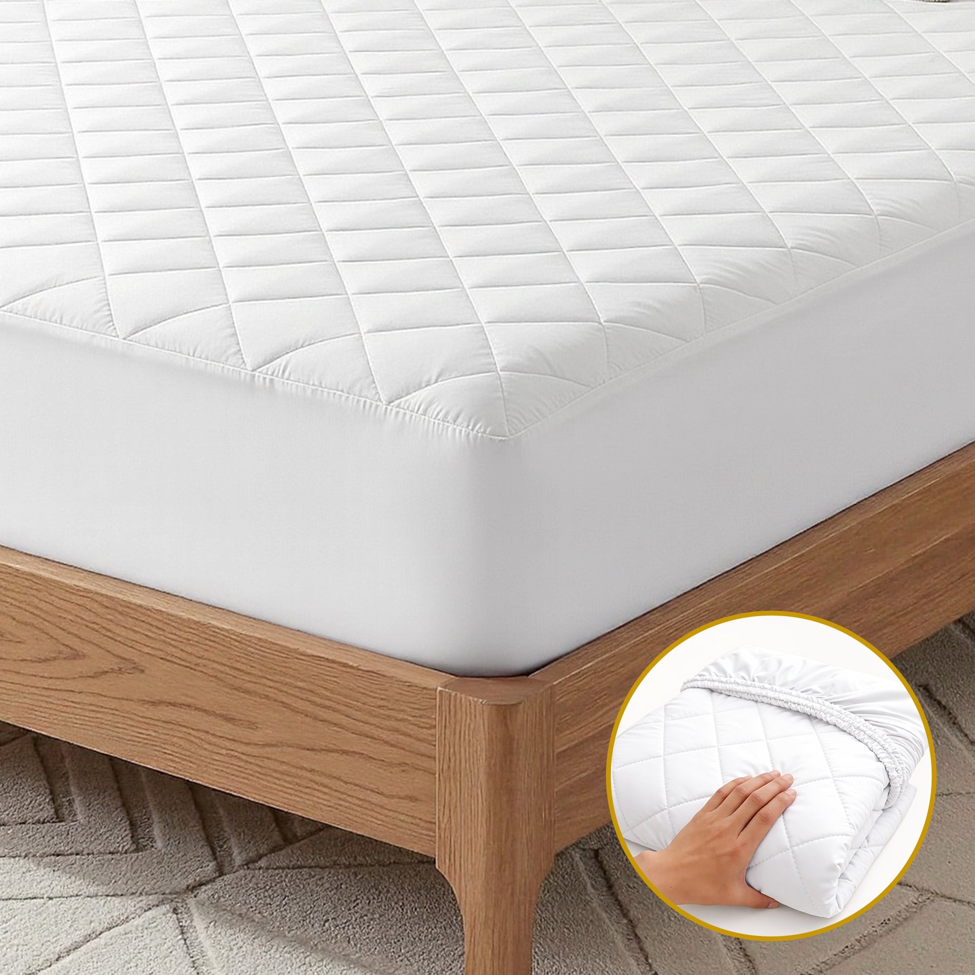 Giselle Waterproof Mattress Protector 100% Cotton Quilted Fitted Cover – Double