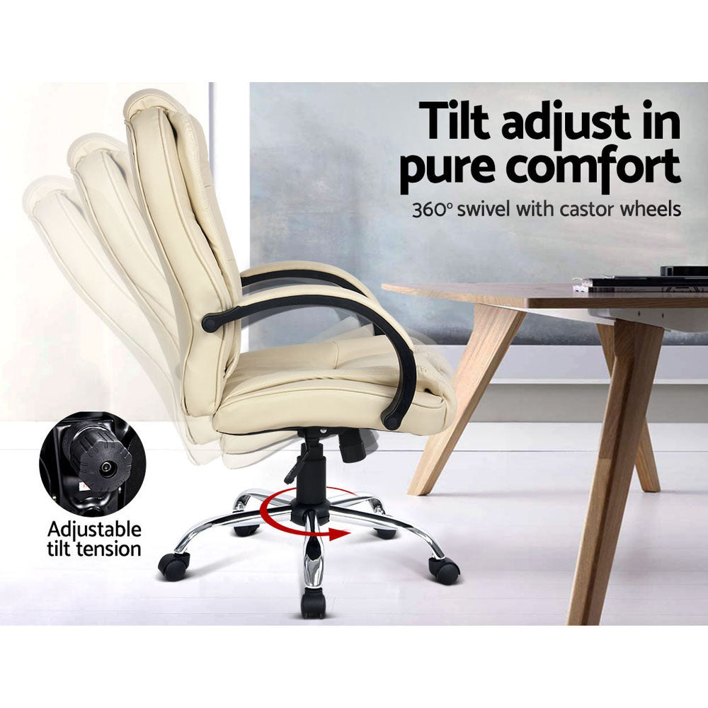 Hudson Leather Office Chair with Tilt – Beige