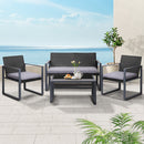 Atlas 4 PCS Outdoor Sofa Set Rattan Furniture Glass Top Table Chairs Black