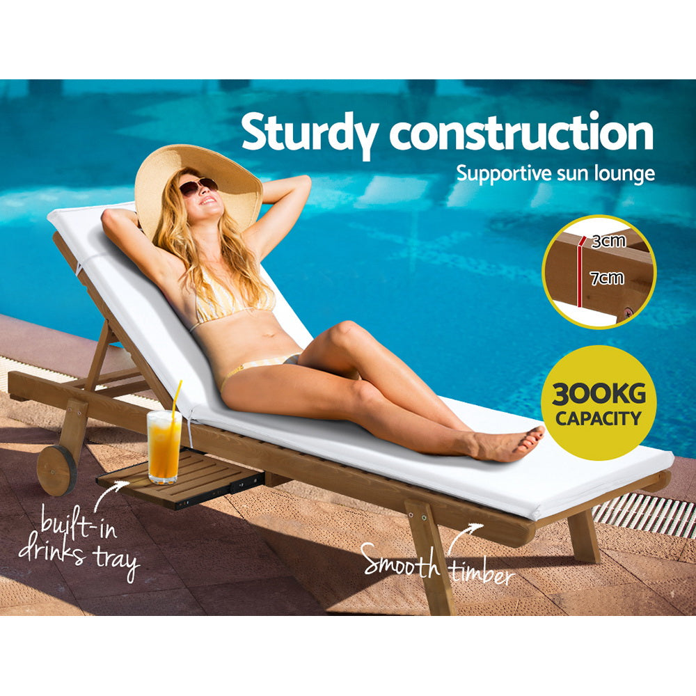 Nara Sun Loungers with Wheels – White – Set of 2