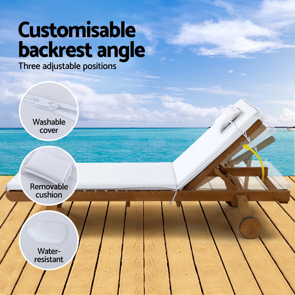 Nara Sun Loungers with Wheels – White – Set of 2