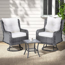 Atlas 3PC Outdoor Furniture Bistro Set Lounge Wicker Swivel Chairs Table Cushion Grey