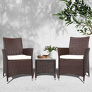 Cove 3PC Outdoor Bistro Set Patio Furniture Wicker Setting Chairs Table Cushion Brown