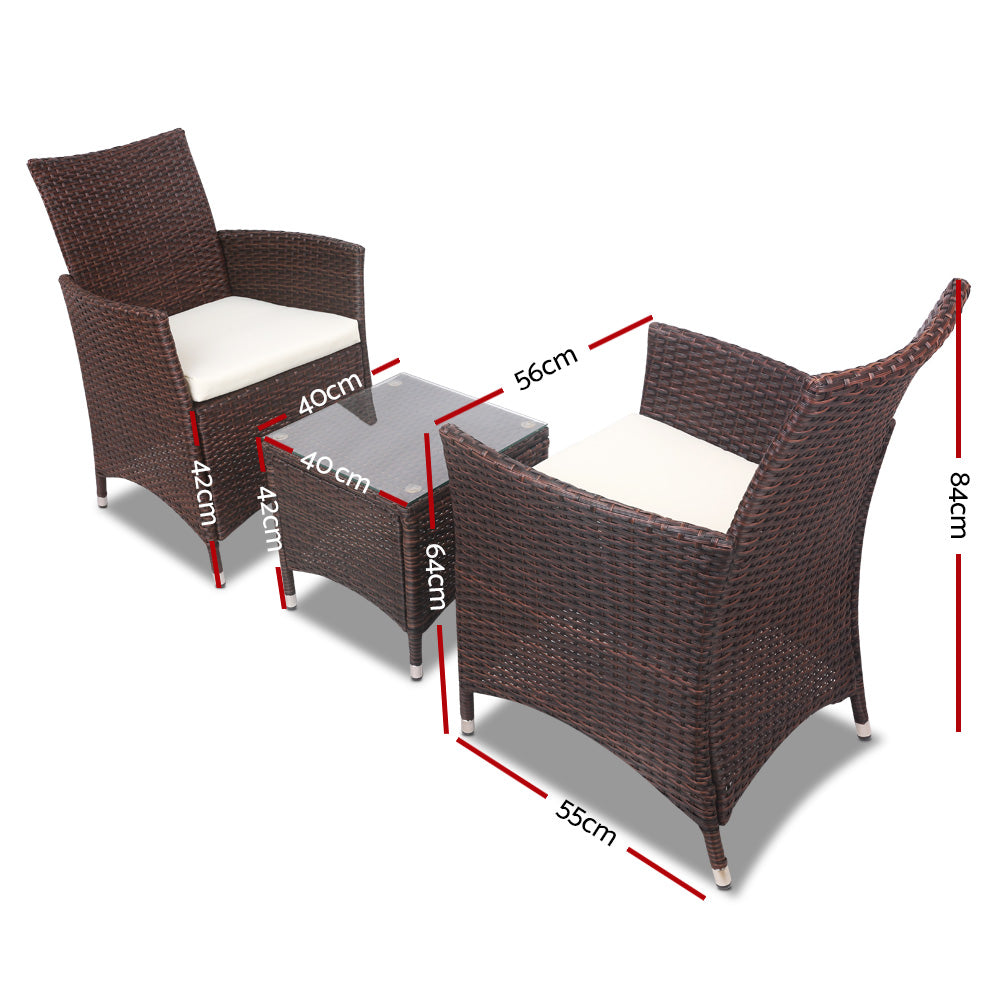 Marbella Outdoor Bistro Set – Brown – 3 Piece