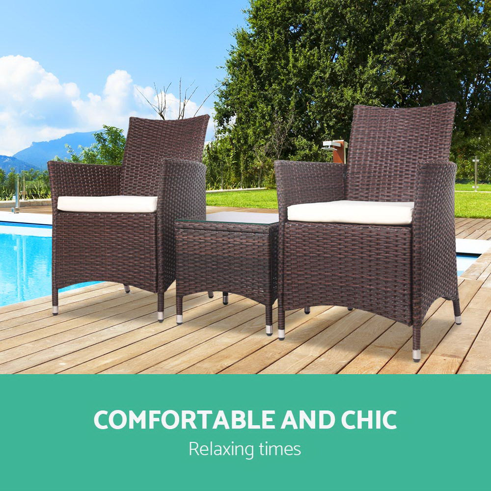 Marbella Outdoor Bistro Set – Brown – 3 Piece