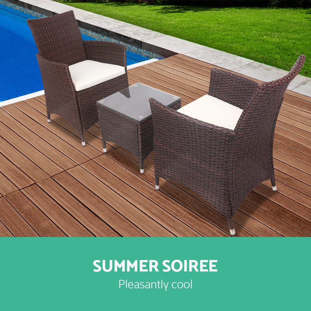 Marbella Outdoor Bistro Set – Brown – 3 Piece