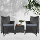 Arlo 3PC Outdoor Bistro Set Patio Furniture Wicker Chairs Table Cushion All Black